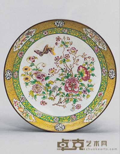8世纪 广东铜胎画珐琅花卉纹盘 直径26.4cm
